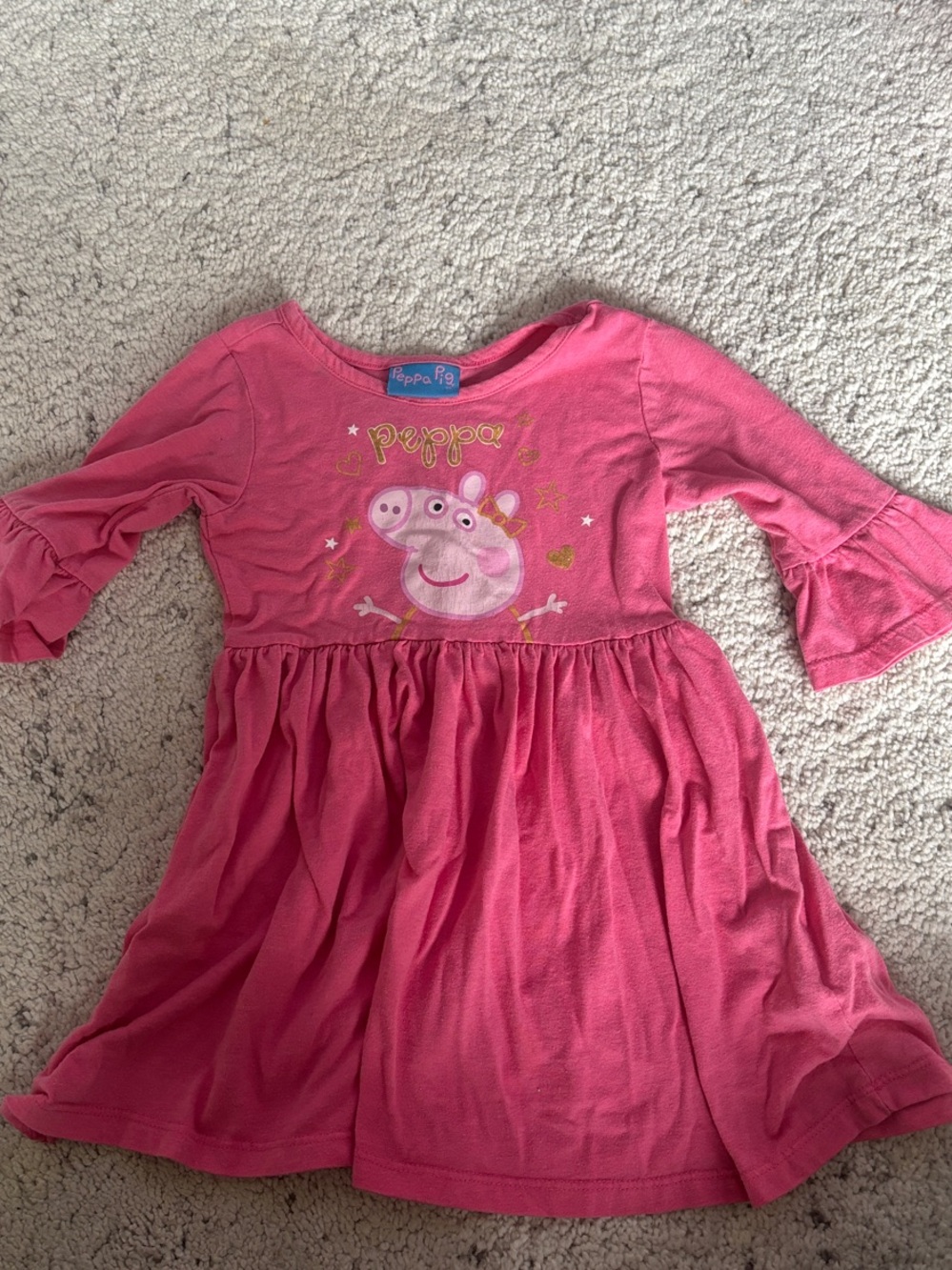 Girls Peppa Pig Pink Ruffle-Sleeve Dress with Graphic Kids Size 3T
